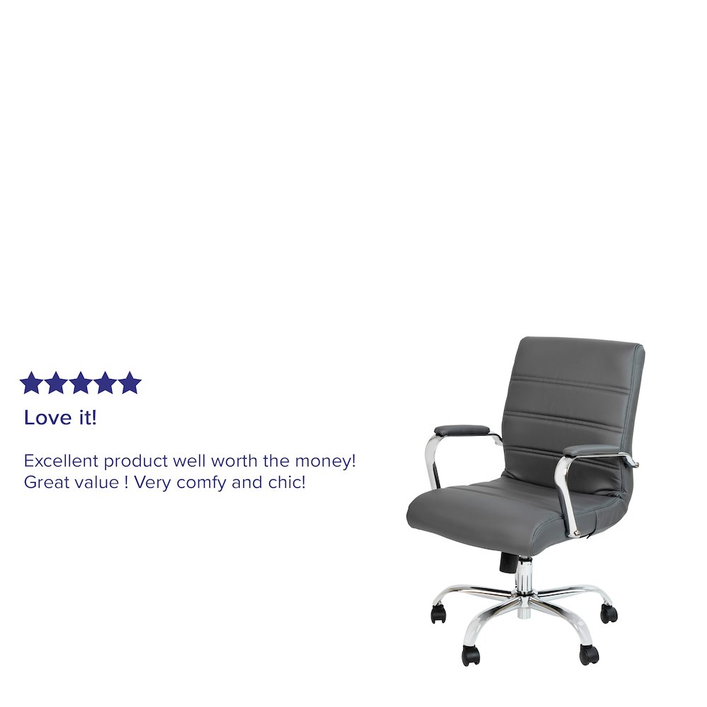 Mid-Back Gray Executive Swivel Office Chair with Chrome Frame and Arms. Picture 5