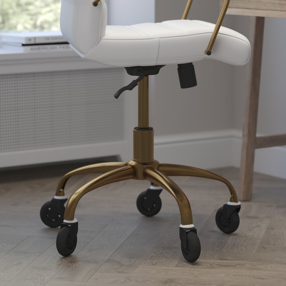 Mid-Back White Executive Swivel Office Chair with Gold Frame, Arms,. Picture 7