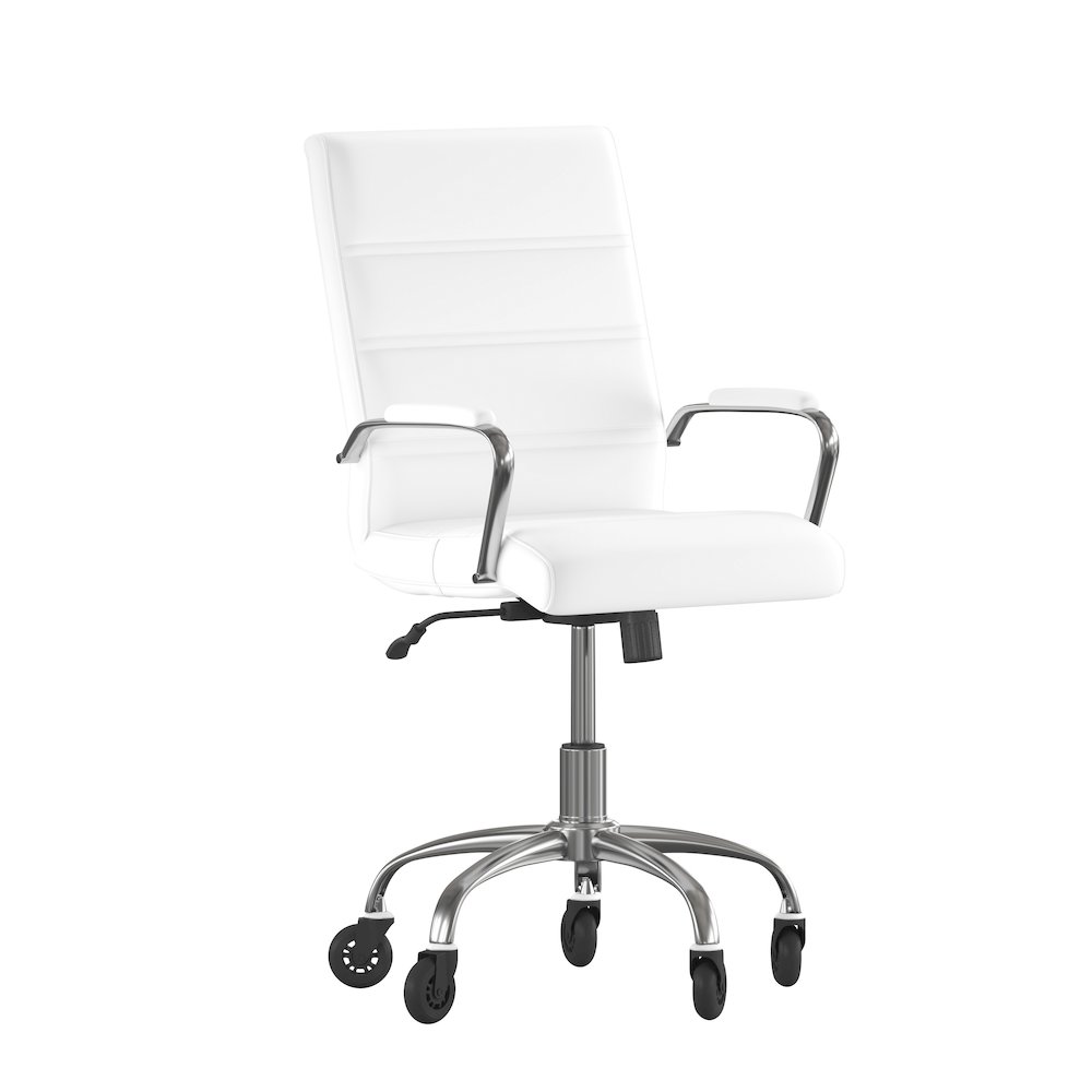Mid-Back White Executive Swivel Office Chair with Chrome Frame, Arms,. Picture 1