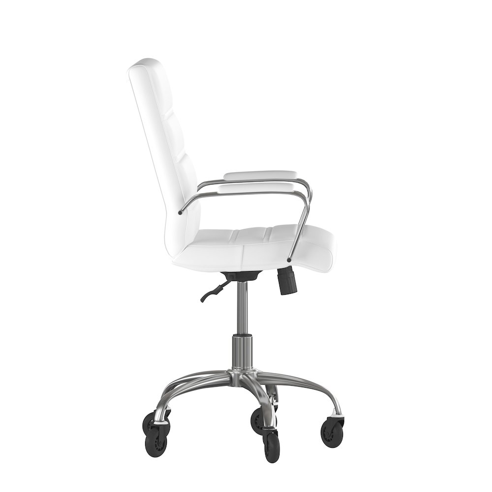 Mid-Back White Executive Swivel Office Chair with Chrome Frame, Arms,. Picture 8