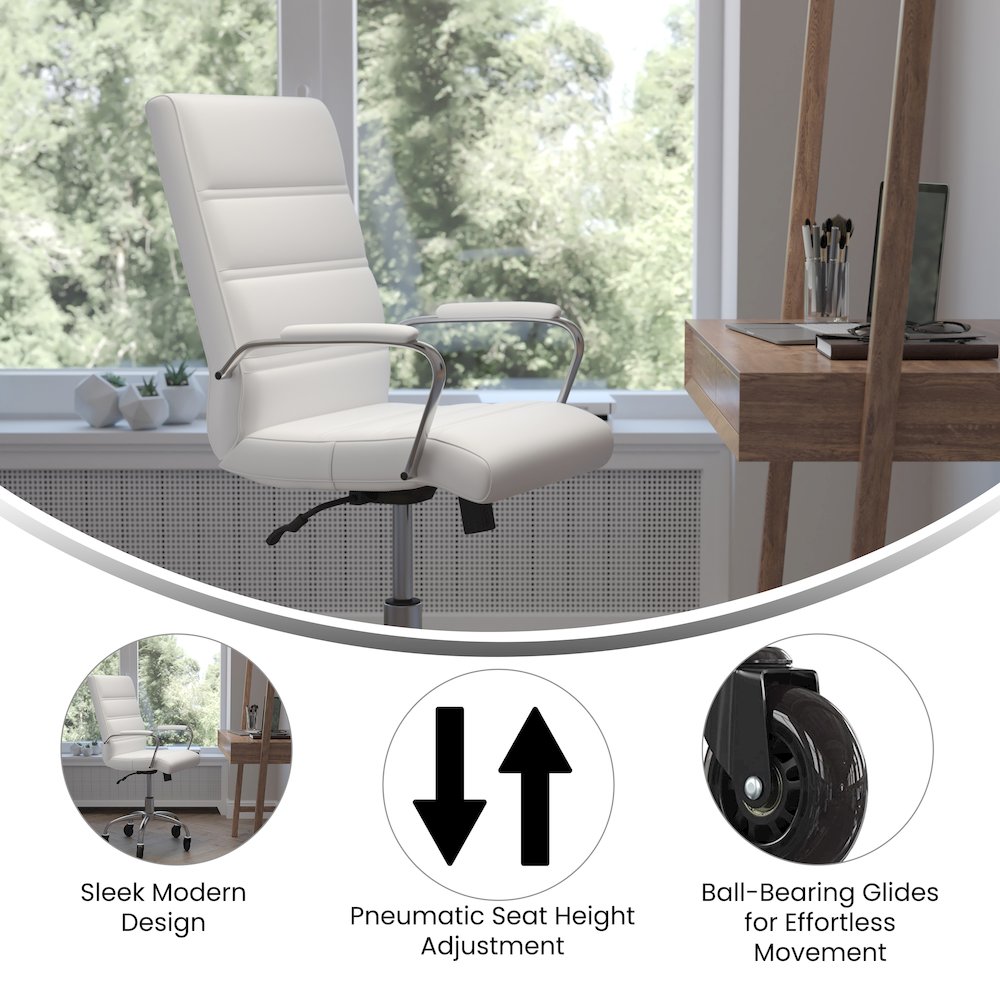 Mid-Back White Executive Swivel Office Chair with Chrome Frame, Arms,. Picture 4