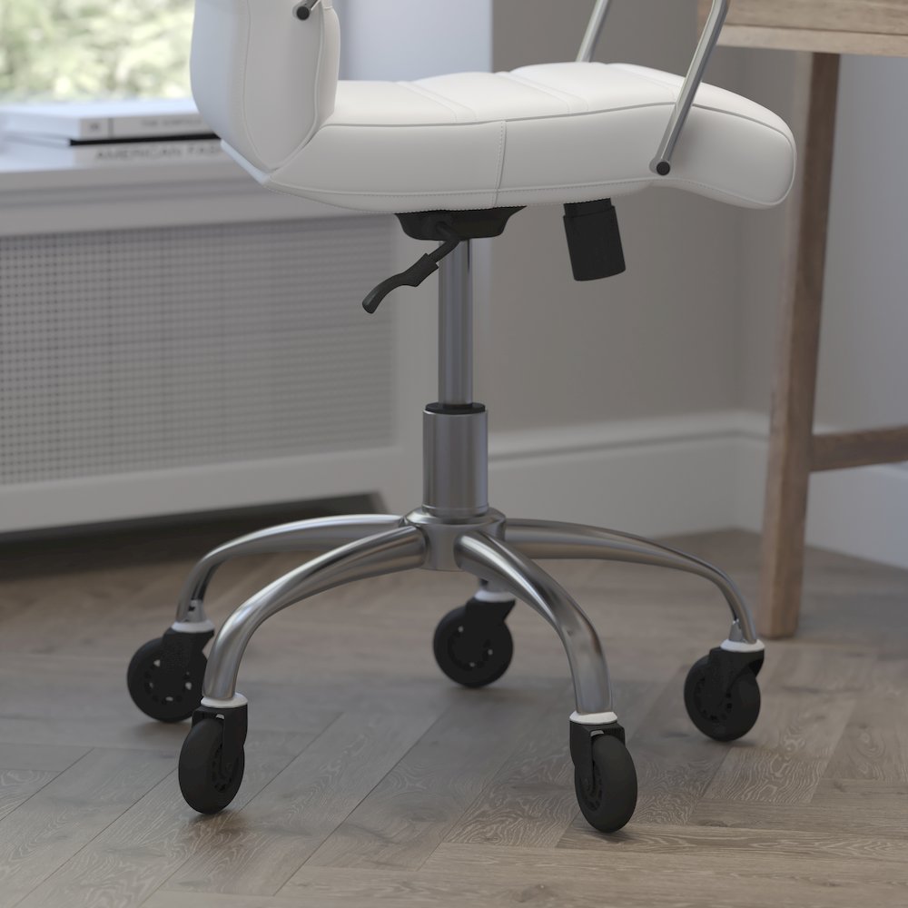 Mid-Back White Executive Swivel Office Chair with Chrome Frame, Arms,. Picture 7