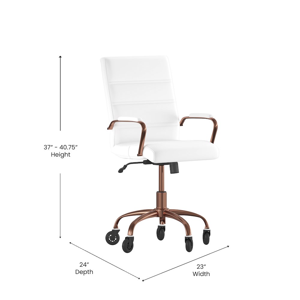 Mid-Back White Executive Swivel Office Chair with Rose Gold Frame, Arms,. Picture 5