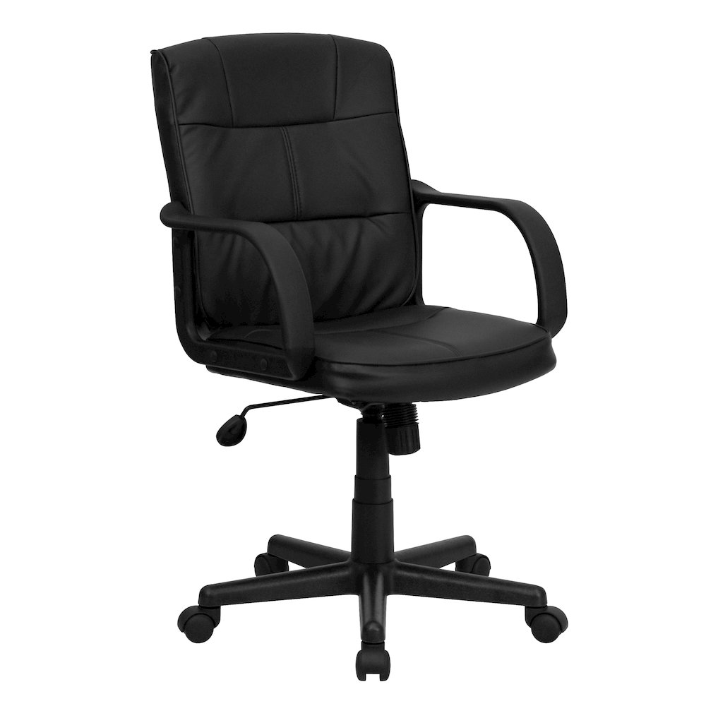 Mid-Back Black LeatherSoft Swivel Task Office Chair with Arms. Picture 1