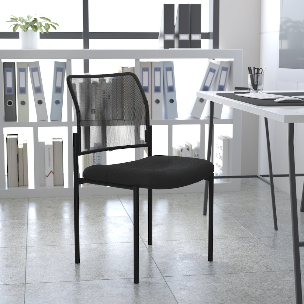 Comfort Black Mesh Stackable Steel Side Chair. Picture 2