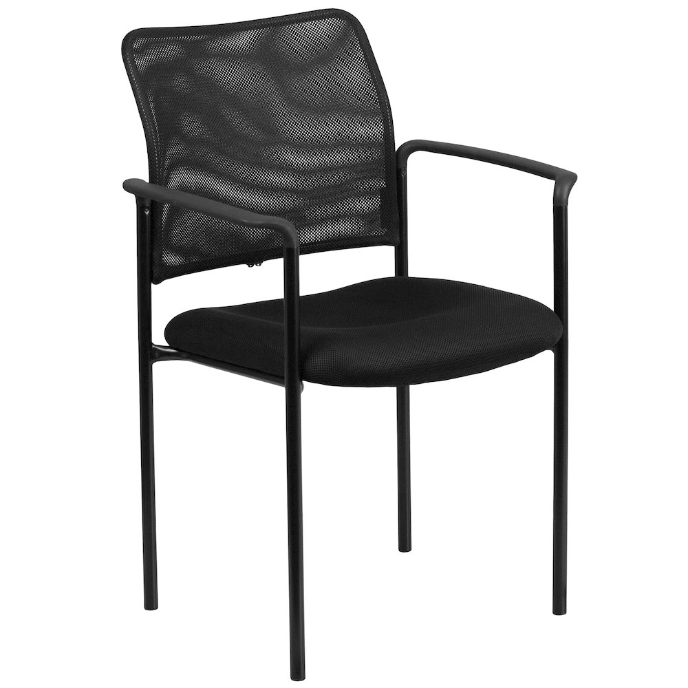 Comfort Black Mesh Stackable Steel Side Chair with Arms. Picture 1