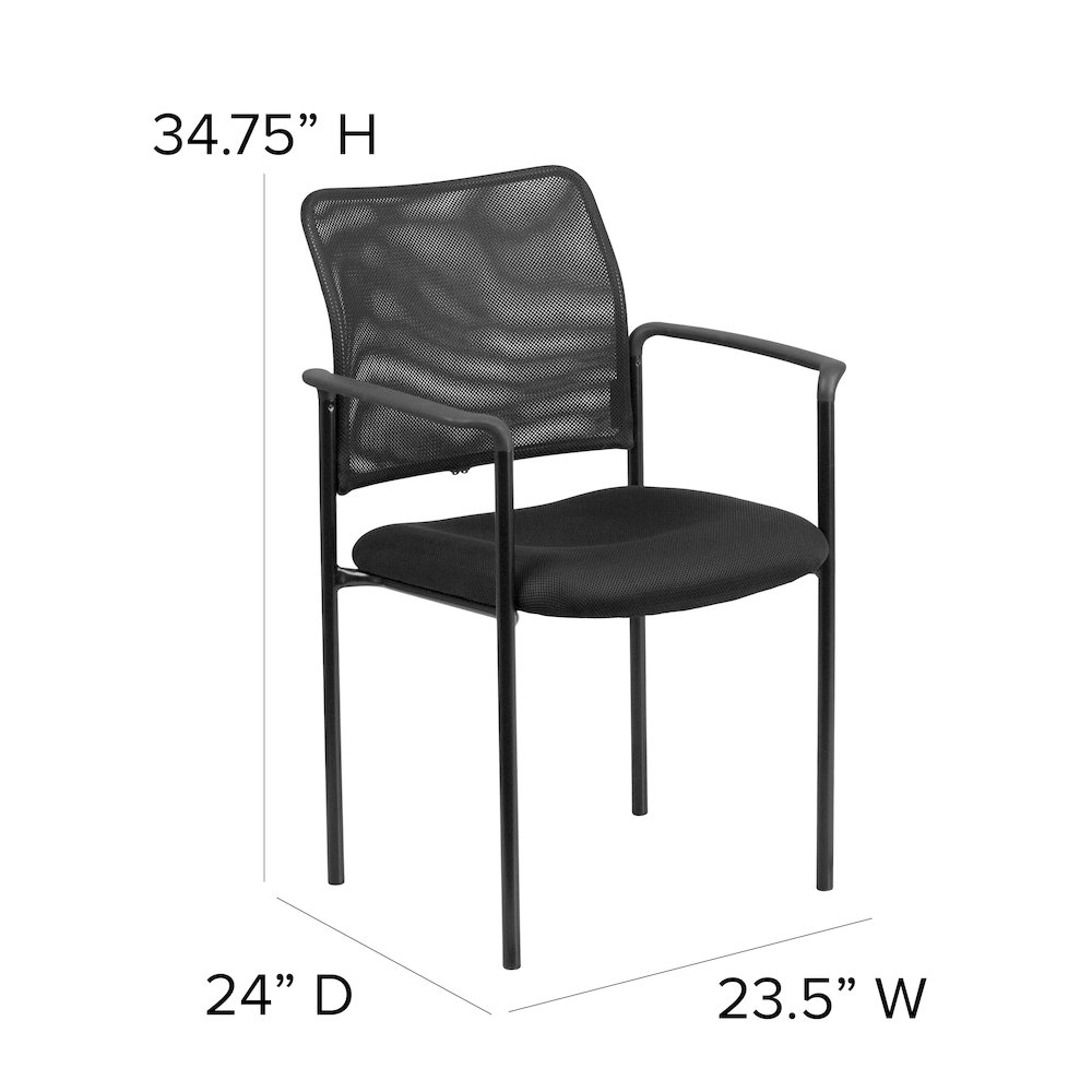 Comfort Black Mesh Stackable Steel Side Chair with Arms. Picture 6