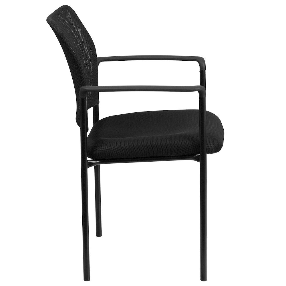 Comfort Black Mesh Stackable Steel Side Chair with Arms. Picture 9
