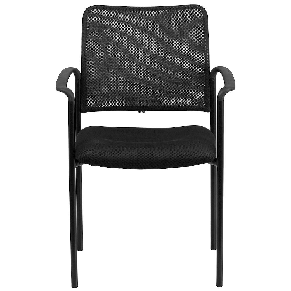 Comfort Black Mesh Stackable Steel Side Chair with Arms. Picture 10