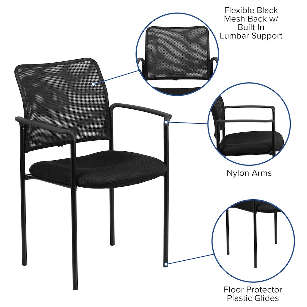 Comfort Black Mesh Stackable Steel Side Chair with Arms. Picture 5