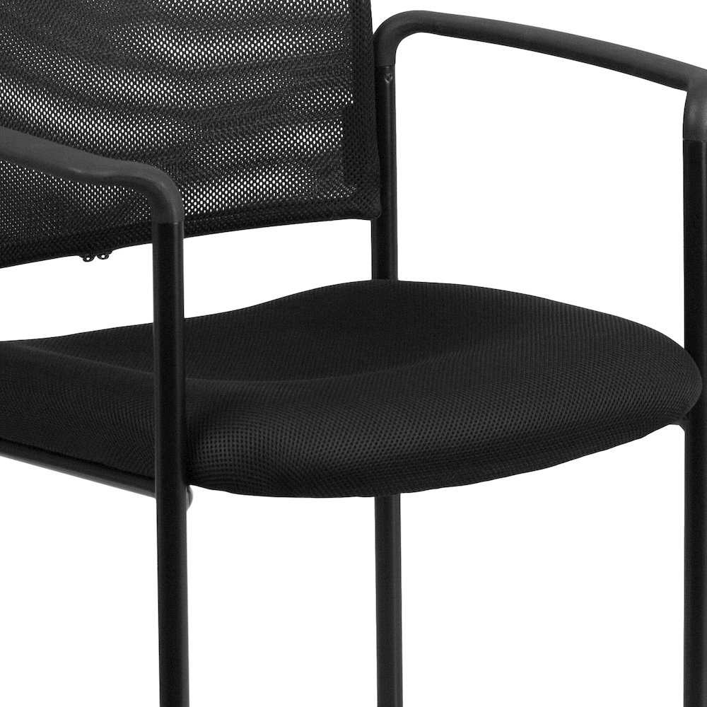 Comfort Black Mesh Stackable Steel Side Chair with Arms. Picture 11