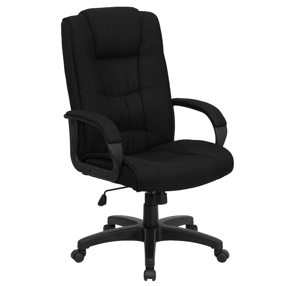 High Back Black Fabric Executive Swivel Office Chair with Arms. Picture 1