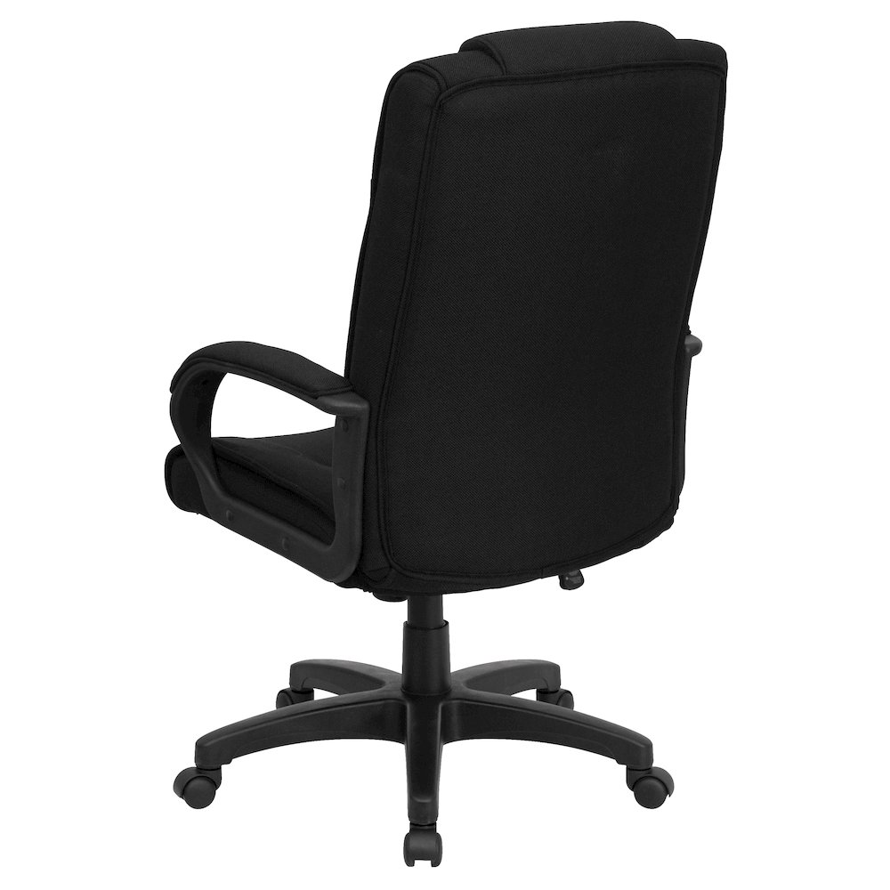 High Back Black Fabric Executive Swivel Office Chair with Arms. Picture 7