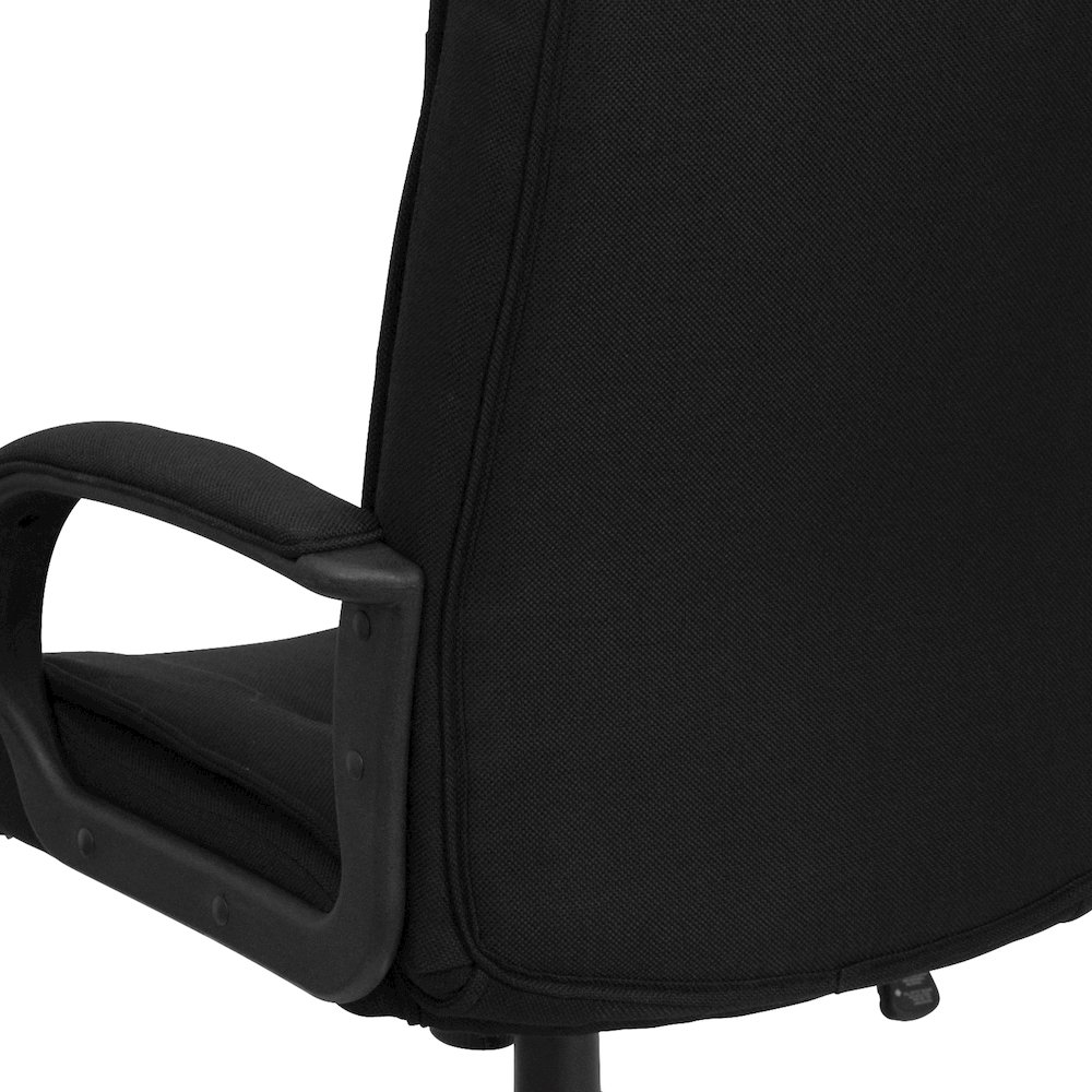 High Back Black Fabric Executive Swivel Office Chair with Arms. Picture 11