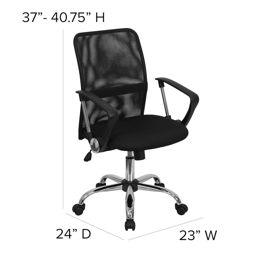 Mid-Back Black Mesh Swivel Task Office Chair with Lumbar Support Band and Arms. Picture 6