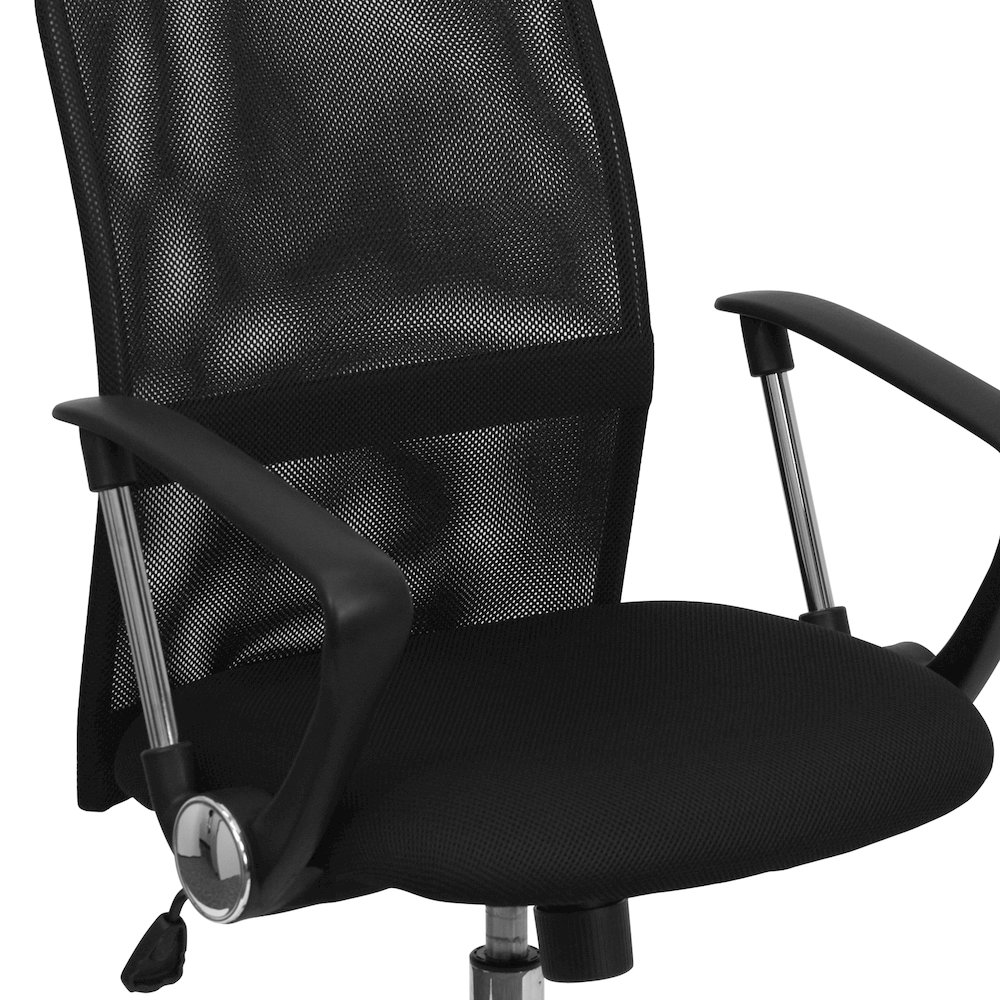Mid-Back Black Mesh Swivel Task Office Chair with Lumbar Support Band and Arms. Picture 11