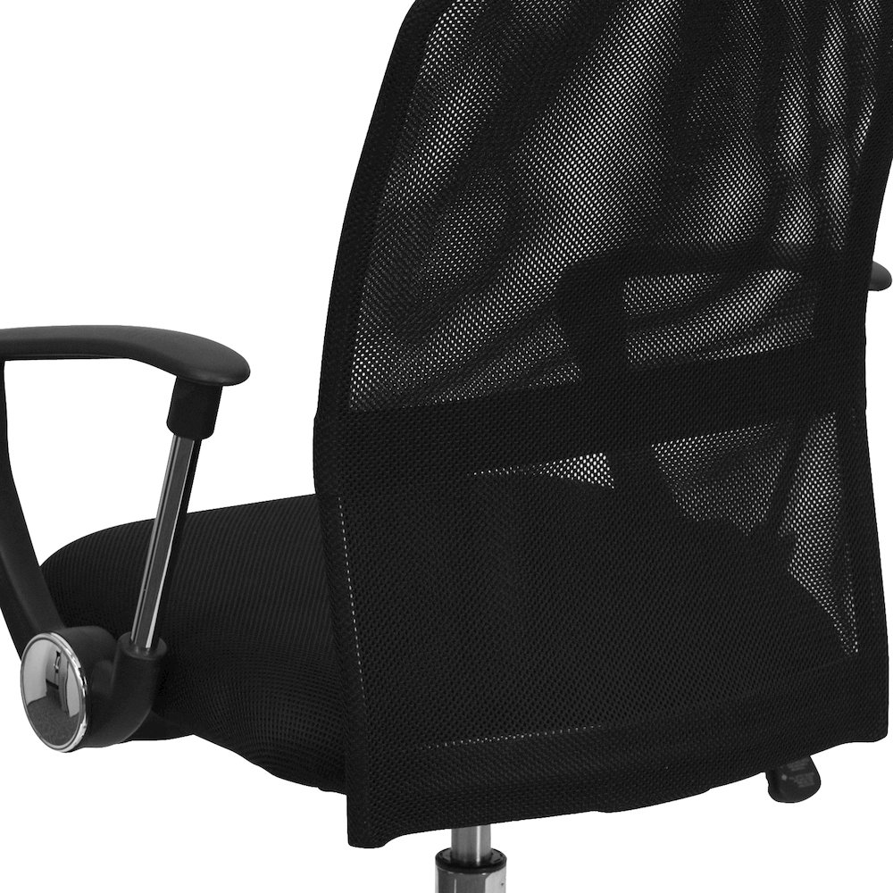 Mid-Back Black Mesh Swivel Task Office Chair with Lumbar Support Band and Arms. Picture 8