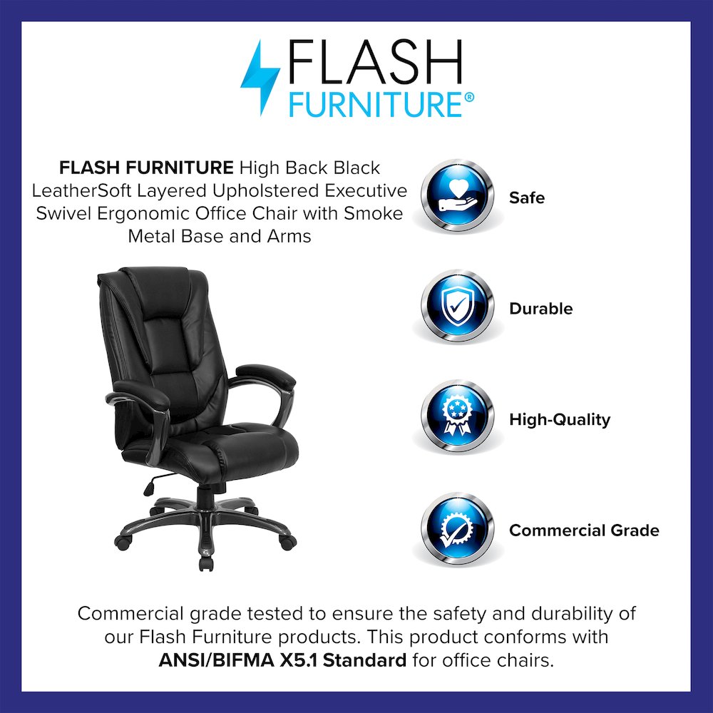 High Back Black Layered Upholstered Executive Swivel Office Chair. Picture 4