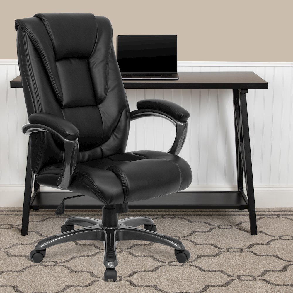 High Back Black Layered Upholstered Executive Swivel Office Chair. Picture 2