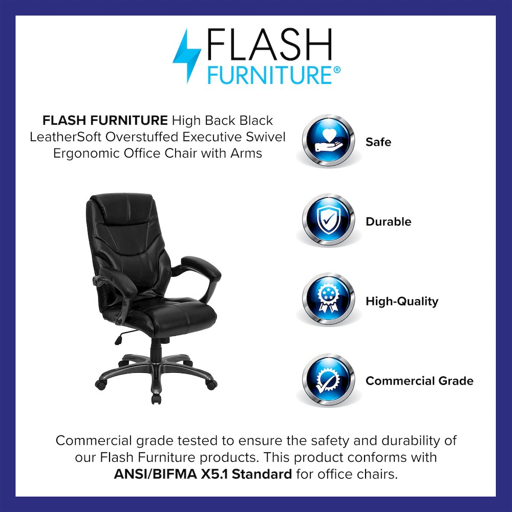 High Back Black LeatherSoft Executive Swivel Ergonomic Office Chair with Arms. Picture 4