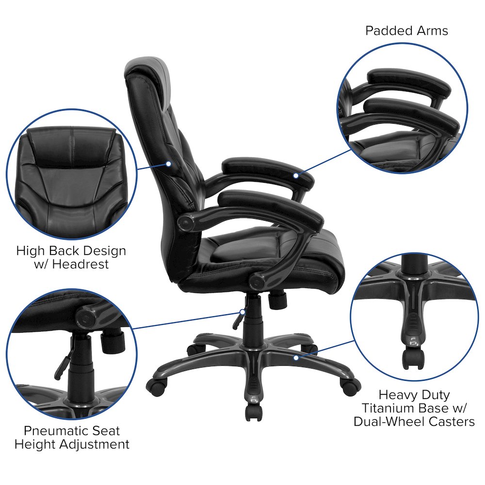 High Back Black LeatherSoft Executive Swivel Ergonomic Office Chair with Arms. Picture 5