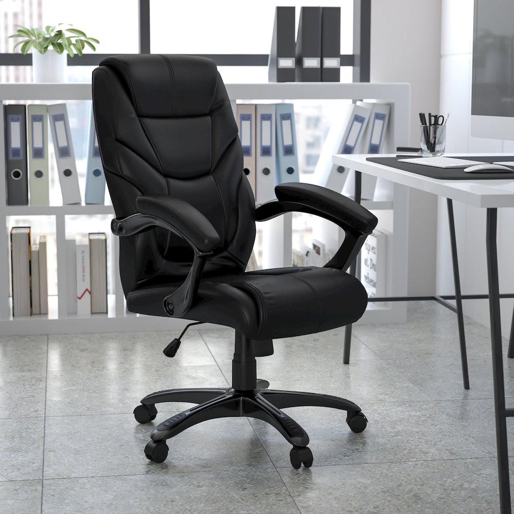 High Back Black LeatherSoft Executive Swivel Ergonomic Office Chair with Arms. Picture 2
