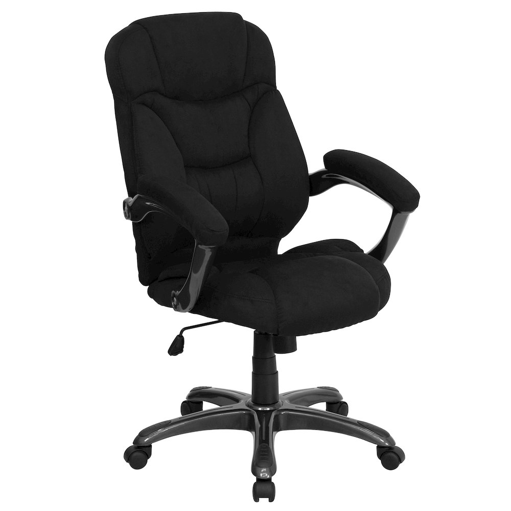 High Back Black Microfiber Contemporary Executive Swivel Ergonomic Office Chair with Arms. Picture 1