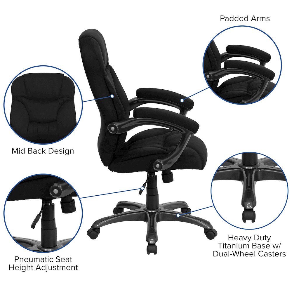 High Back Black Microfiber Contemporary Executive Swivel Office Chair with Arms. Picture 6
