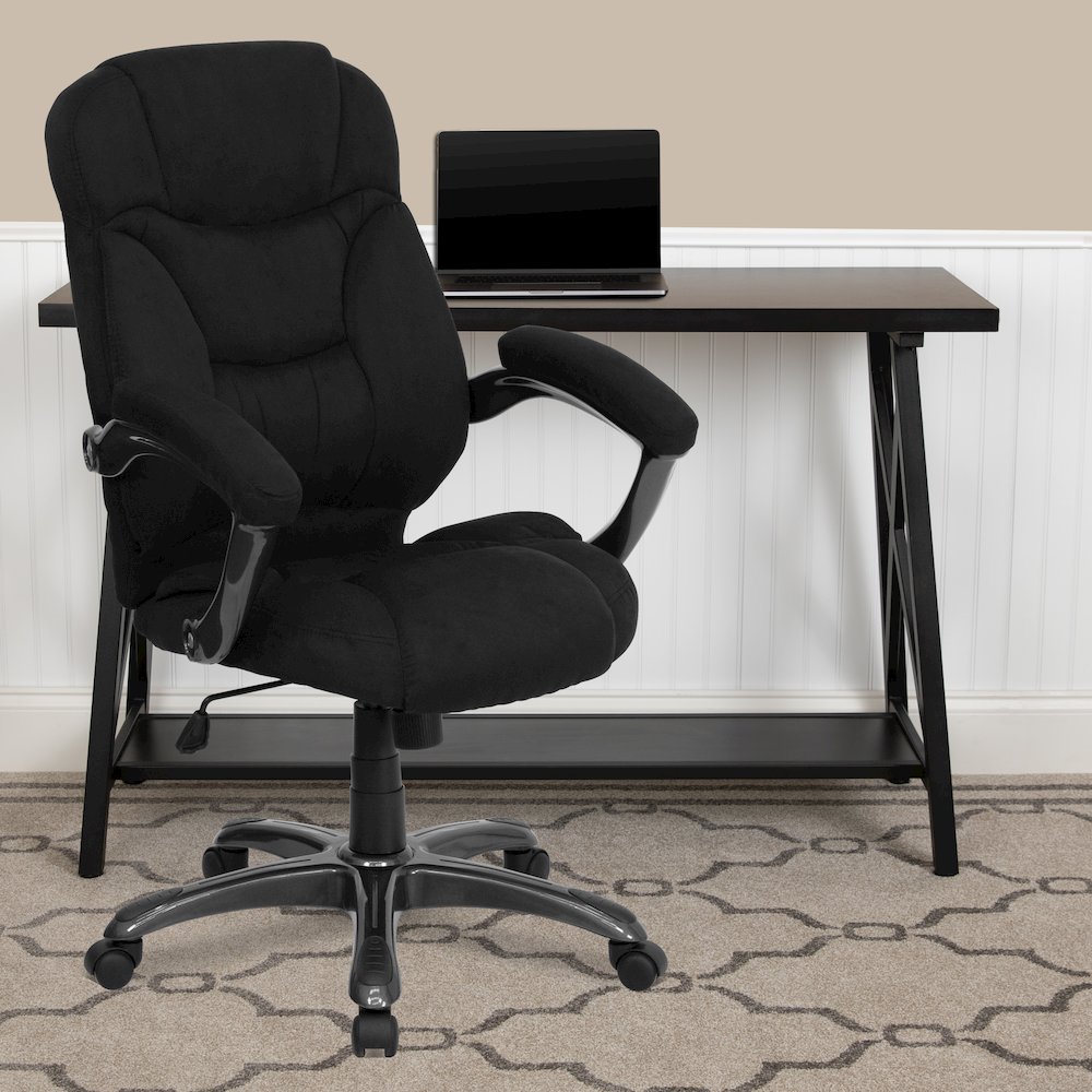 High Back Black Microfiber Contemporary Executive Swivel Office Chair with Arms. Picture 2