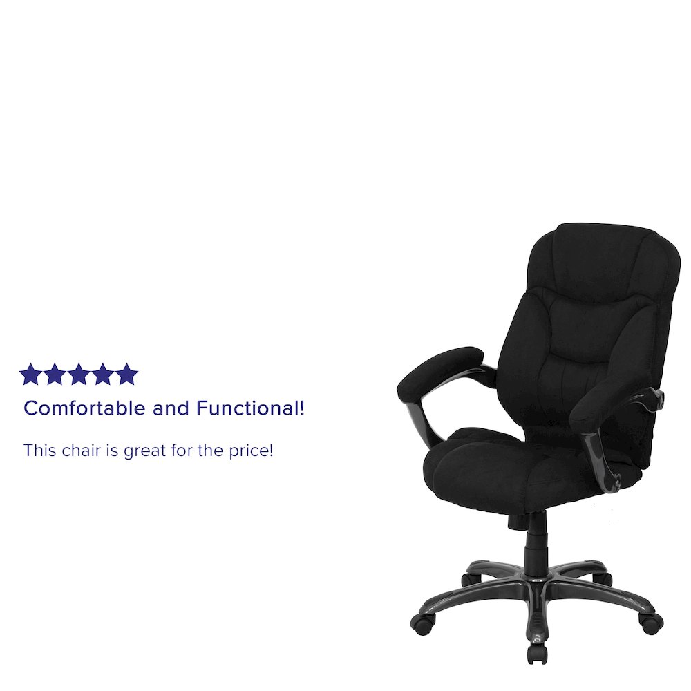High Back Black Microfiber Contemporary Executive Swivel Ergonomic Office Chair with Arms. Picture 6