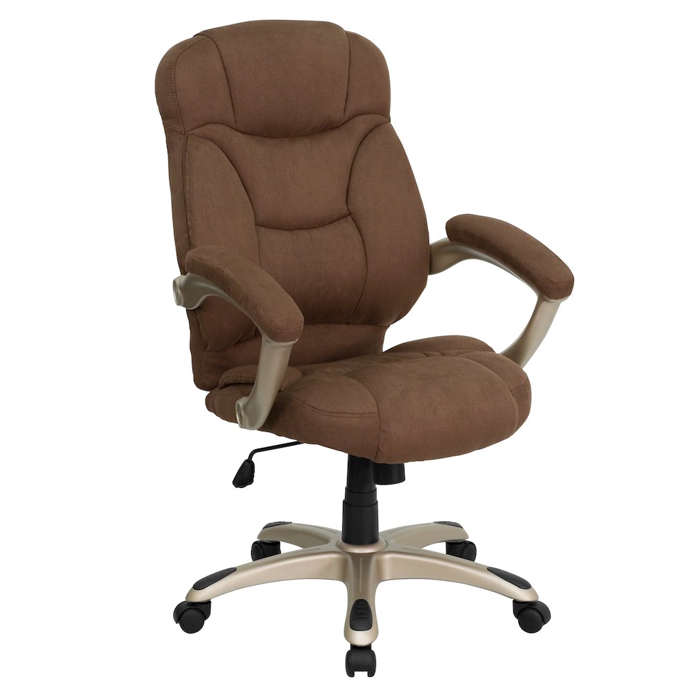 High Back Brown Microfiber Contemporary Executive Swivel Ergonomic Office Chair with Arms. Picture 1