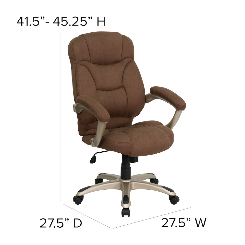 High Back Brown Microfiber Contemporary Executive Swivel Ergonomic Office Chair with Arms. Picture 2