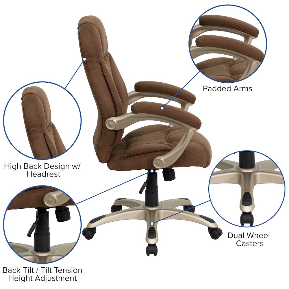 High Back Brown Microfiber Contemporary Executive Swivel Office Chair with Arms. Picture 5