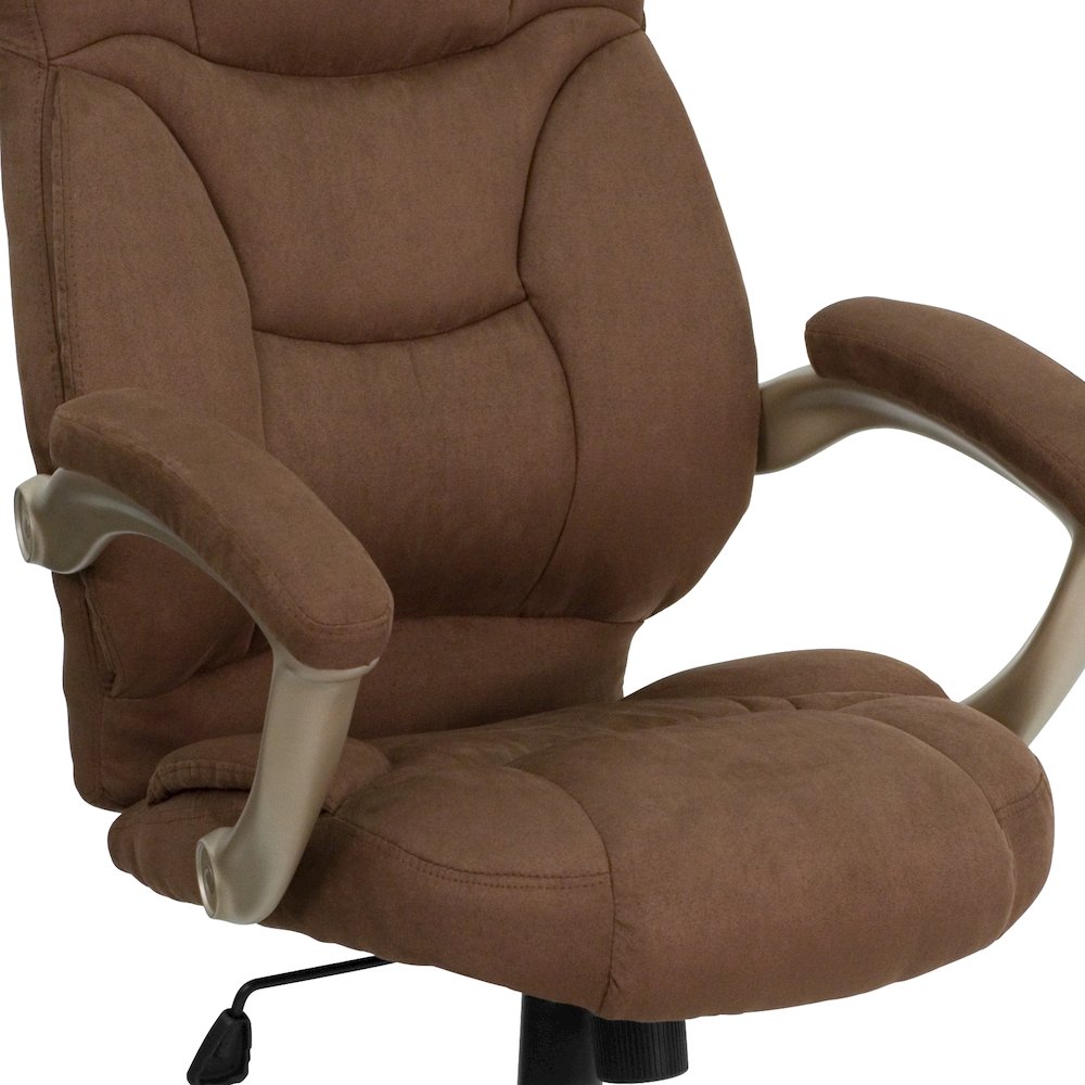 High Back Brown Microfiber Contemporary Executive Swivel Office Chair with Arms. Picture 8