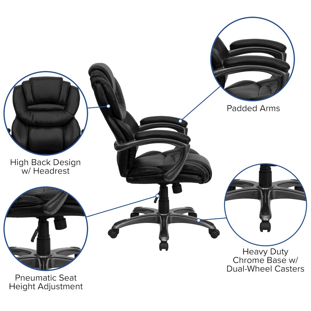High Back Black LeatherSoft Executive Swivel Ergonomic Office Chair with Arms. Picture 5
