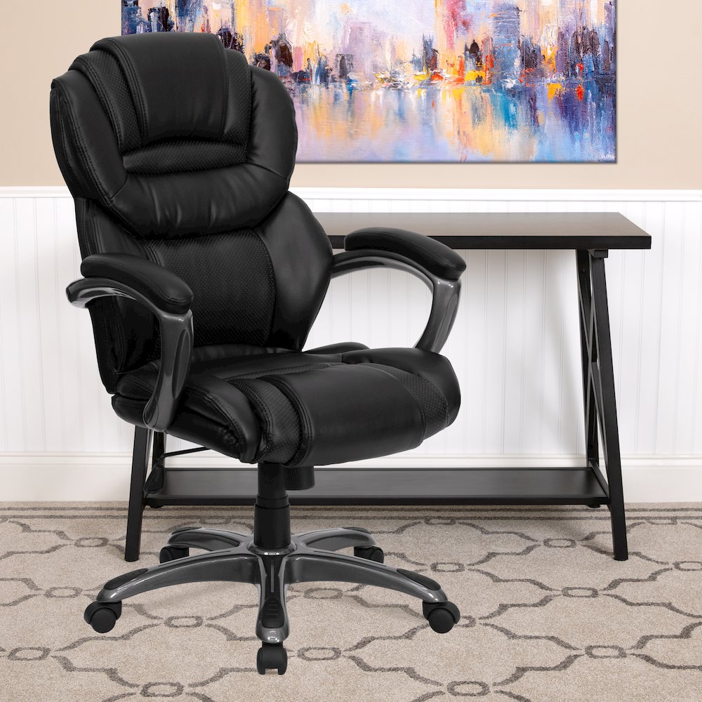 High Back Black LeatherSoft Executive Swivel Ergonomic Office Chair with Arms. Picture 2