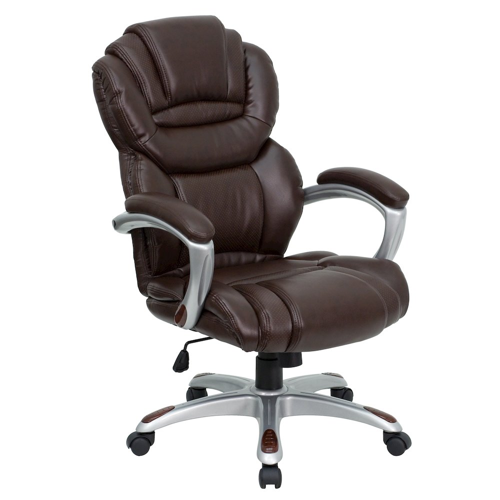 High Back Brown LeatherSoft Executive Swivel Ergonomic Office Chair with Arms. Picture 1