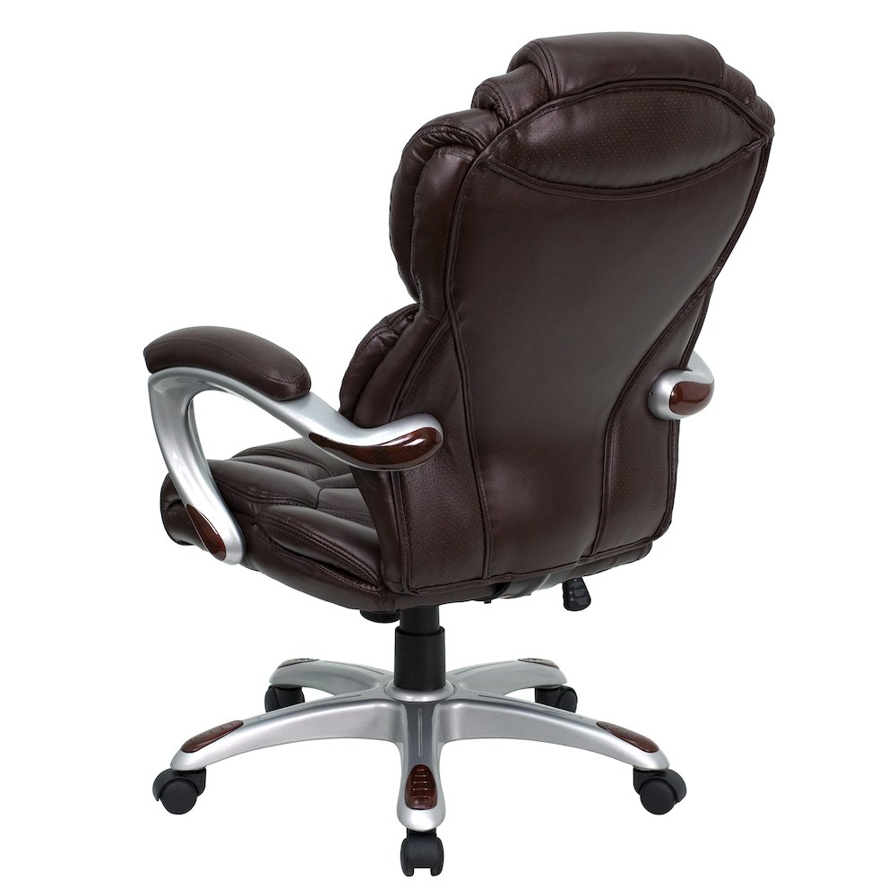 High Back Brown LeatherSoft Executive Swivel Ergonomic Office Chair with Arms. Picture 6