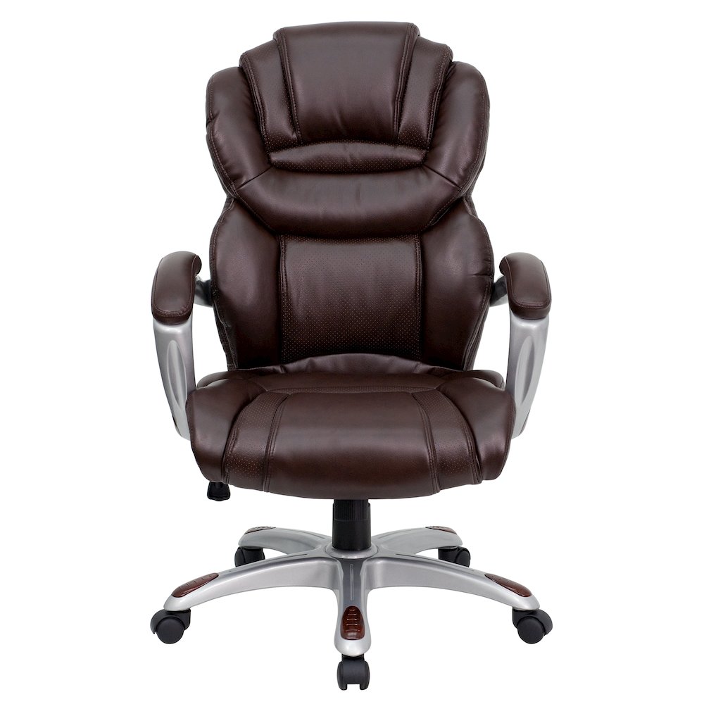 High Back Brown LeatherSoft Executive Swivel Ergonomic Office Chair with Arms. Picture 8
