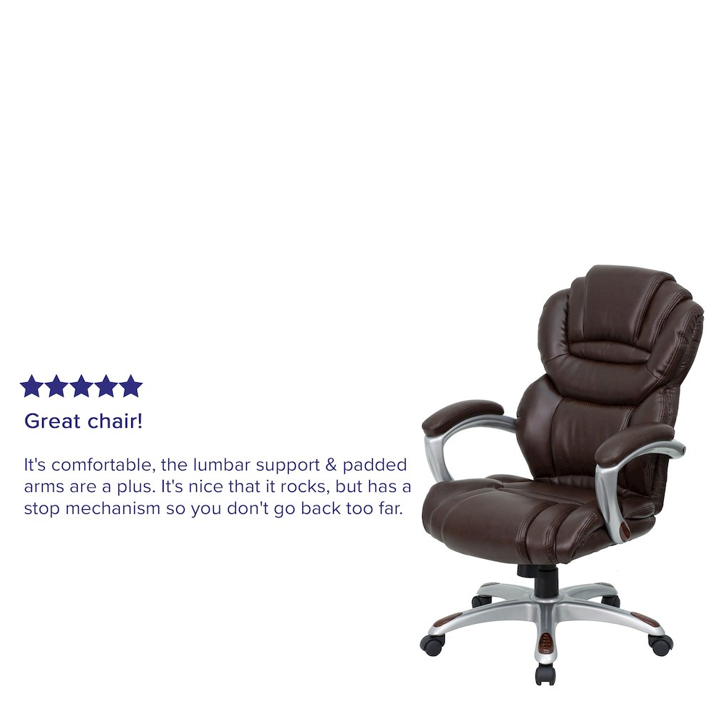 High Back Brown LeatherSoft Executive Swivel Ergonomic Office Chair with Arms. Picture 5