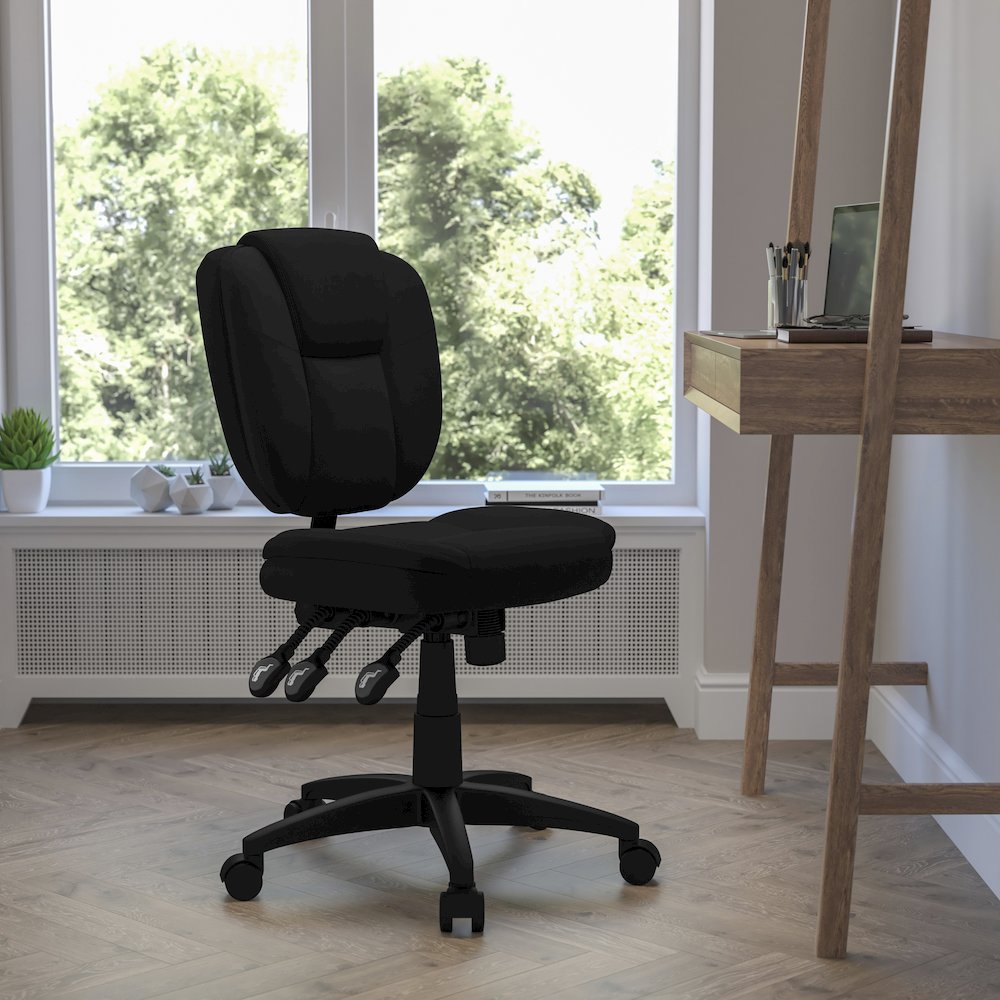 Mid-Back Black Fabric Multifunction Swivel Task Office Chair. Picture 2