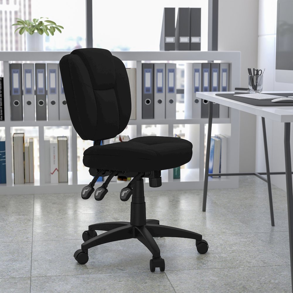 Mid-Back Black Fabric Multifunction Swivel Task Office Chair. Picture 5