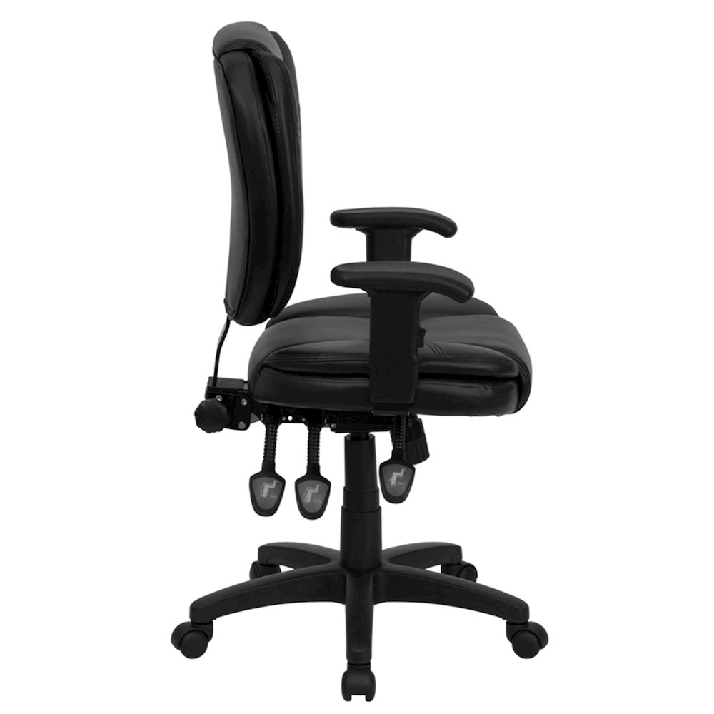Mid-Back Black Multifunction Swivel Task Office Chair and Arms. Picture 8