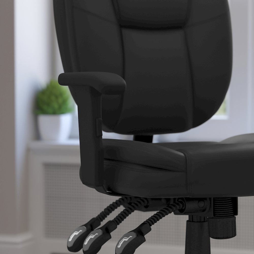 Mid-Back Black Multifunction Swivel Task Office Chair and Arms. Picture 6