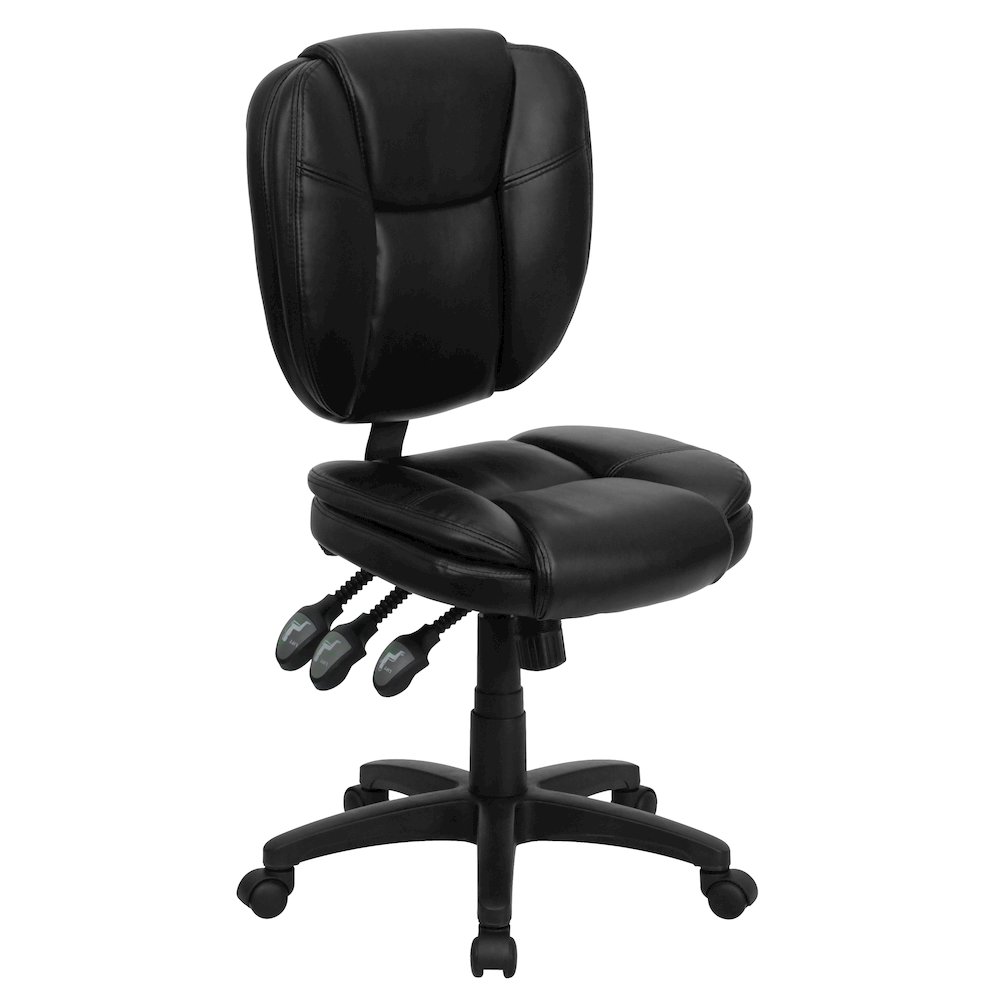 Mid-Back Black Multifunction Swivel Task Office Chair with Pillow Top Cushioning. Picture 1