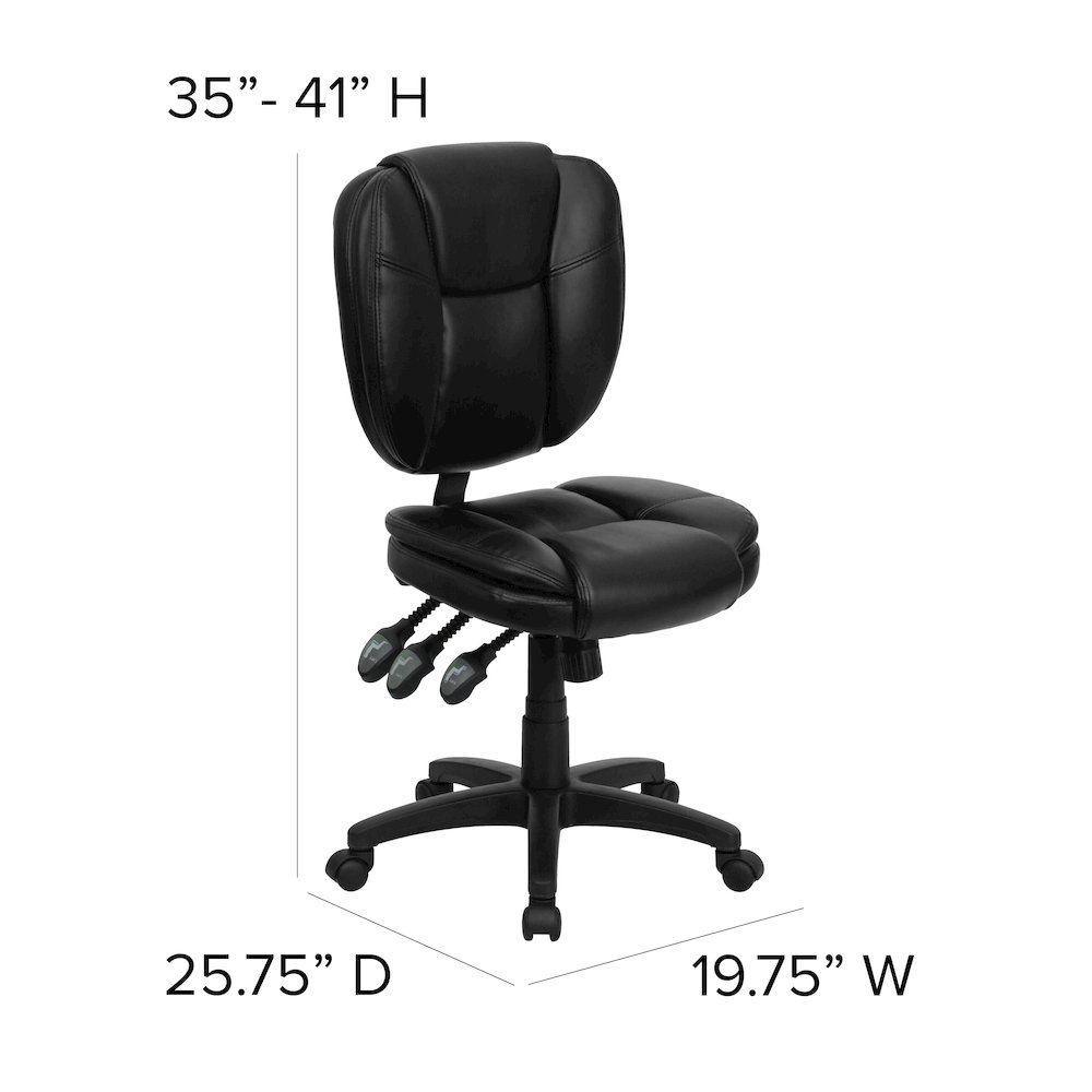 Mid-Back Black Multifunction Swivel Task Office Chair with Pillow Top Cushioning. Picture 7