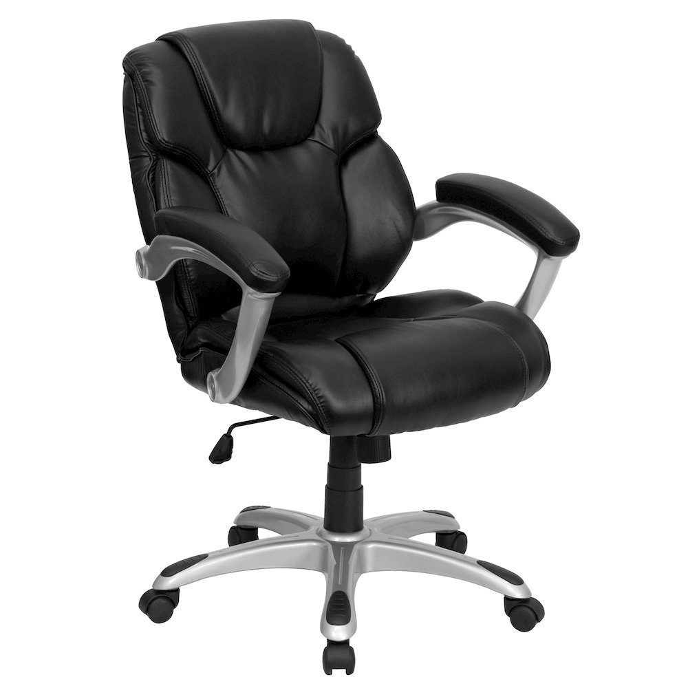 Mid-Back Black Layered Upholstered Executive Swivel Office Chair. Picture 1