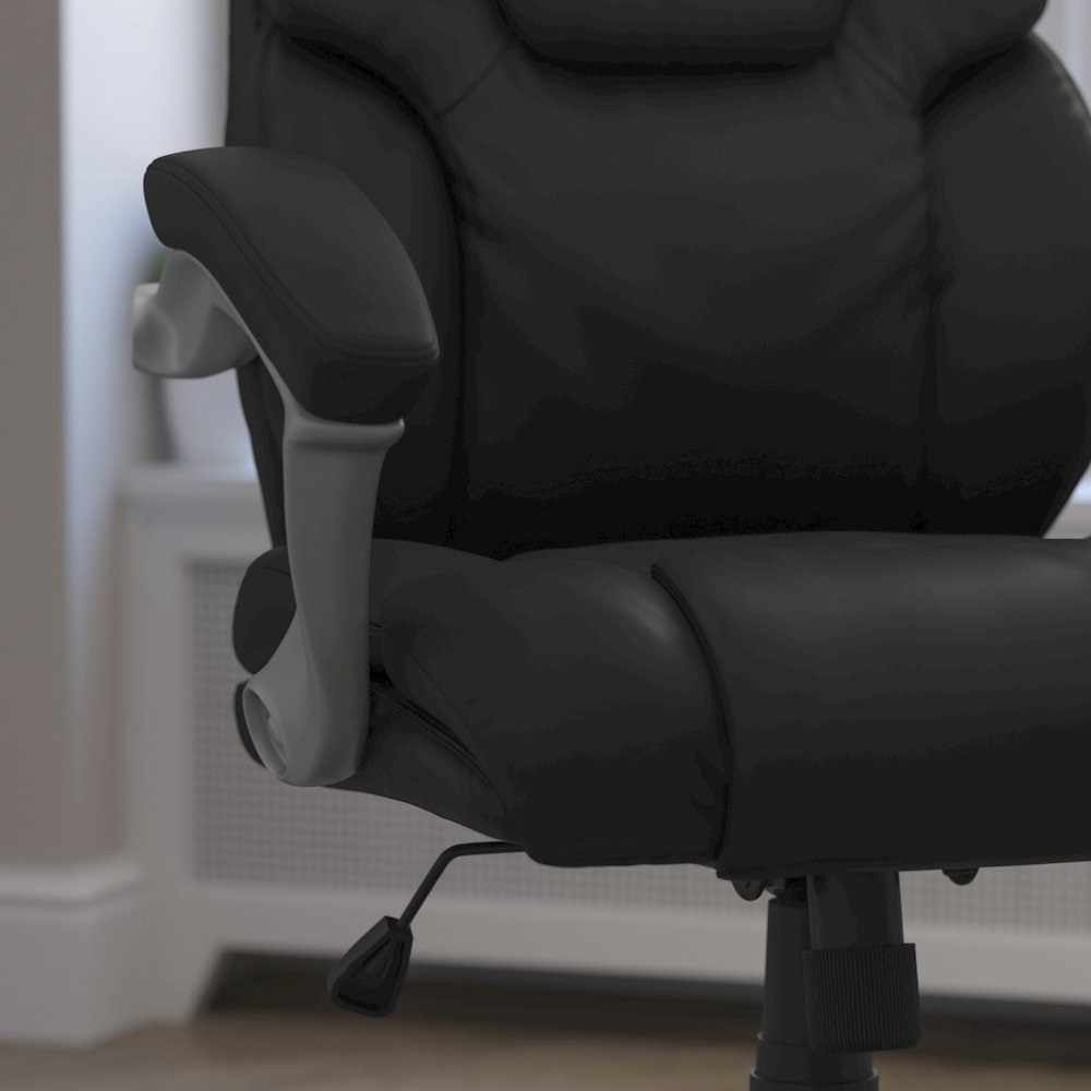 Mid-Back Black Layered Upholstered Executive Swivel Office Chair. Picture 6