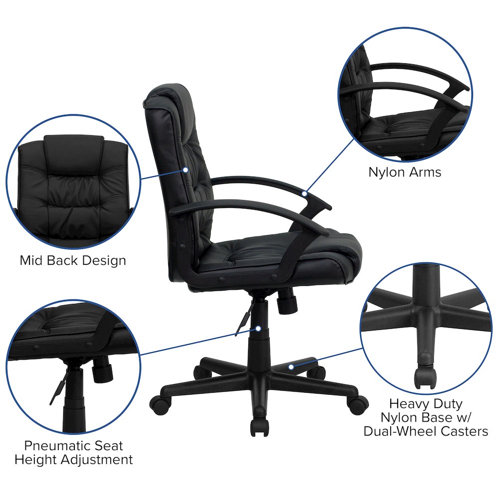 Mid-Back Black LeatherSoft Swivel Task Office Chair with Arms. Picture 5