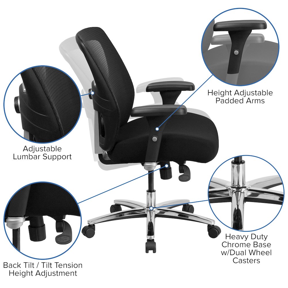 500 lb. Rated Black Mesh Executive Office Chair with Ratchet Back. Picture 6
